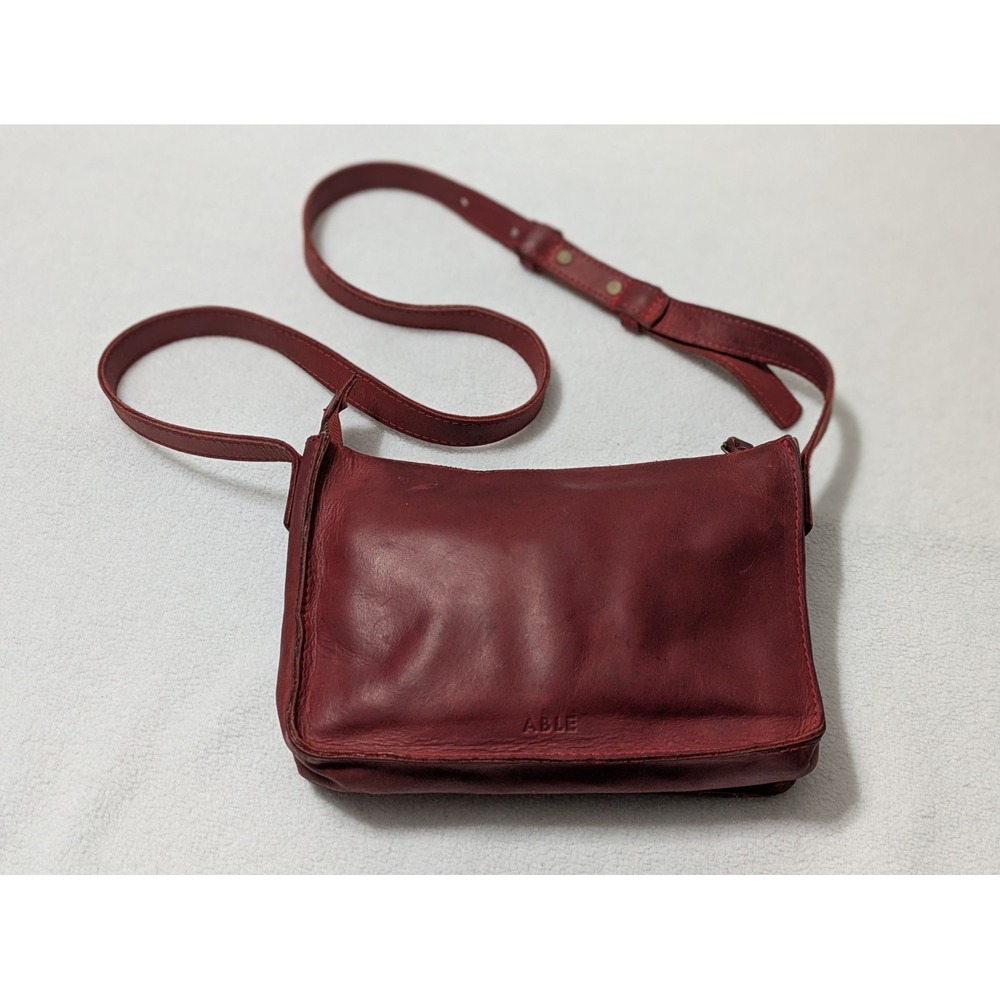 ABLE Red Purse Chaltu Camel Leather Cross Body Bag Hand Crafted Women owned